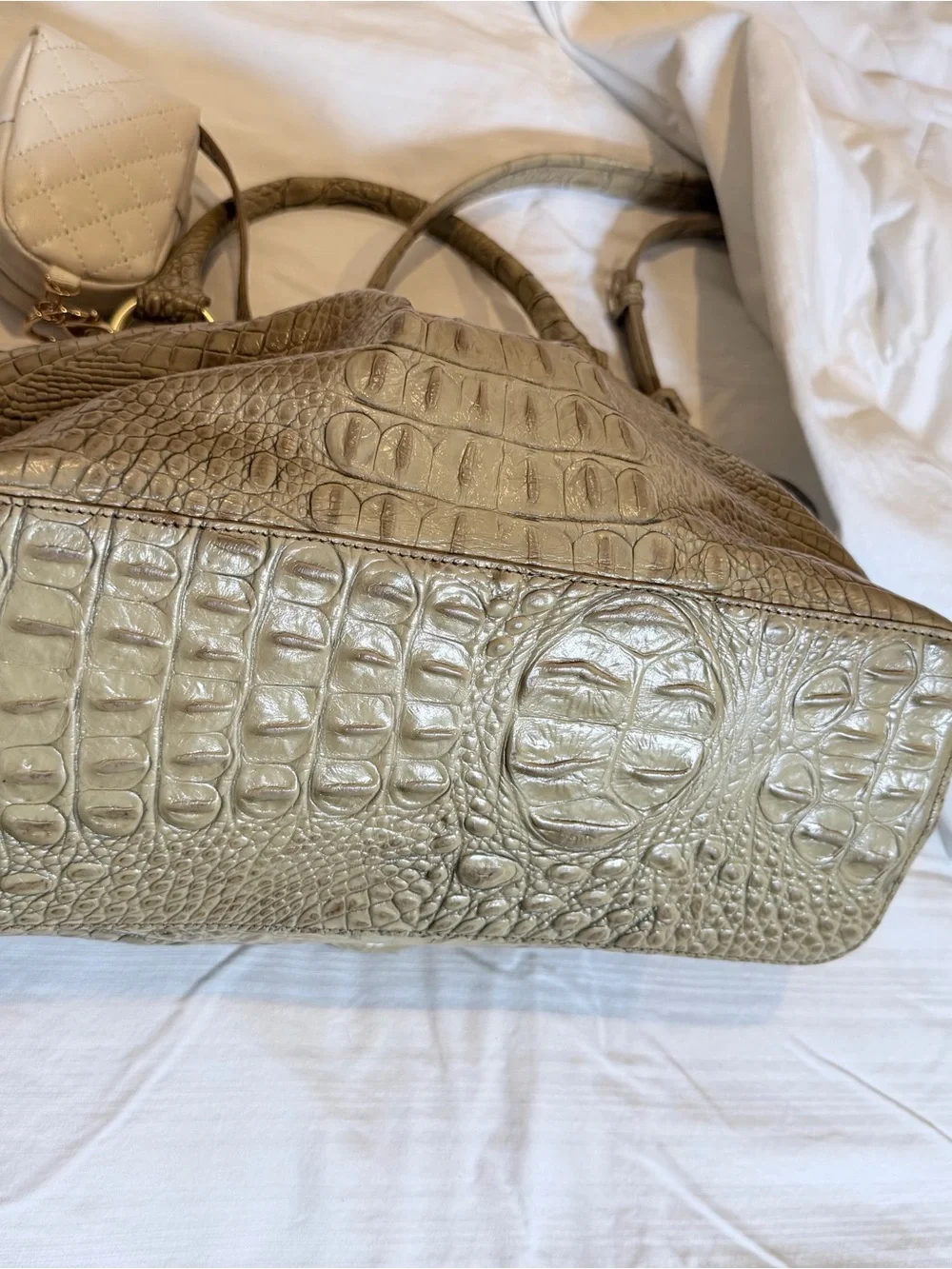 Brahmin Taupe Croc-Embossed Leather Shoulder Bag Free Mini pack back Bag Charm